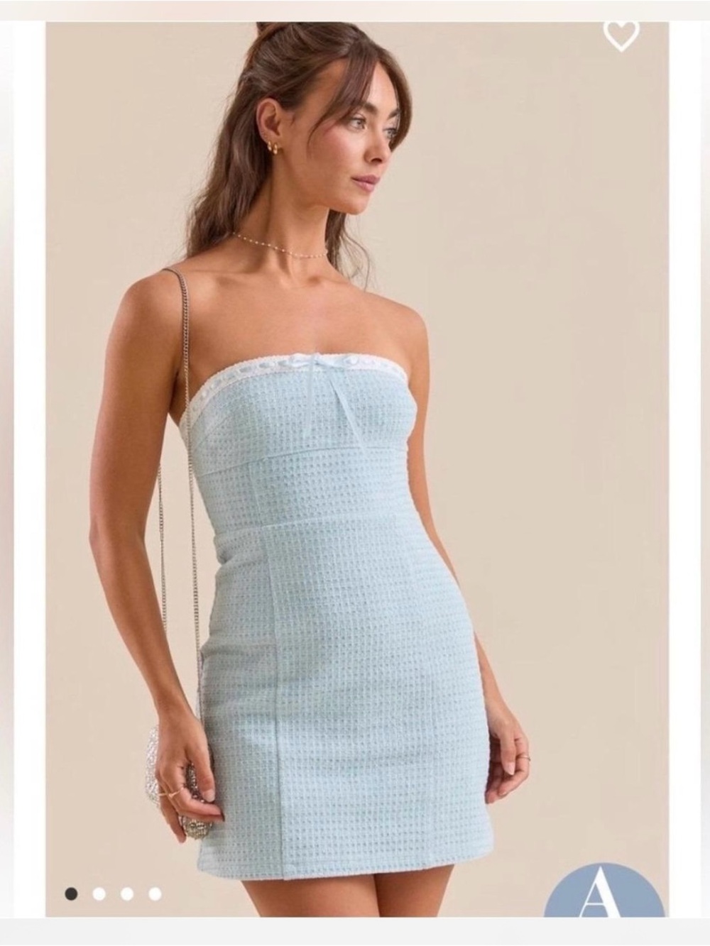 Altar'd State Strapless Light Blue Tweed Mini Dress Size L